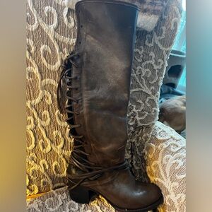 Freebird knee high lace leather boots/ iron size 10